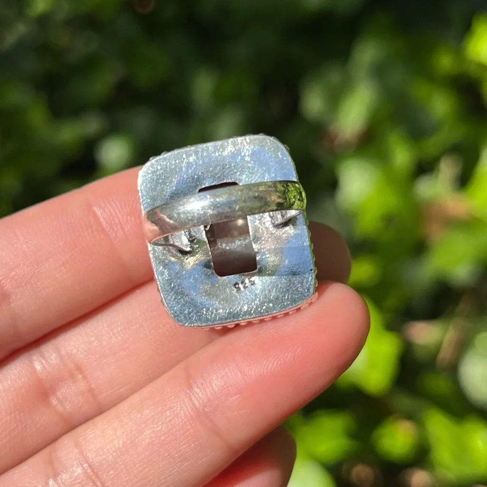 Size 8.25 925 silver plated brown agate square ring‎
